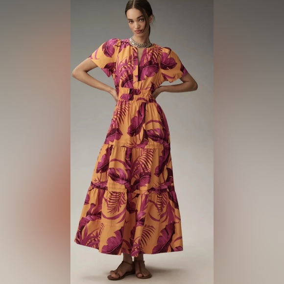 Anthropologie Dresses & Skirts - Anthropologie The Somerset Maxi Dress NWT Orange Papaya Tropical Size M 🩷🧡